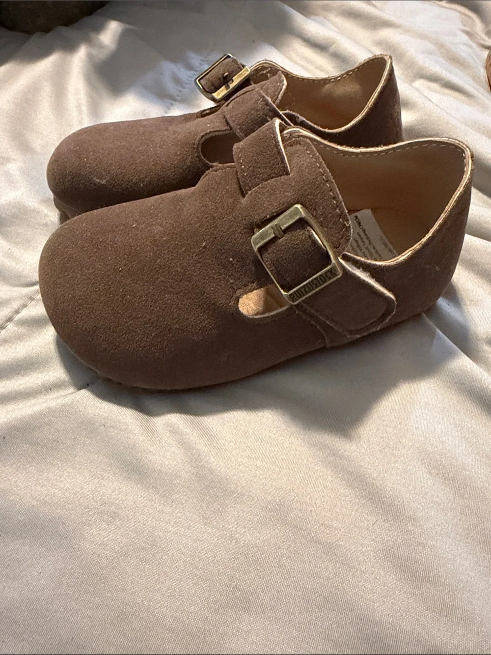 Children's Brown Suede Buckle Mary Jane Shoes -